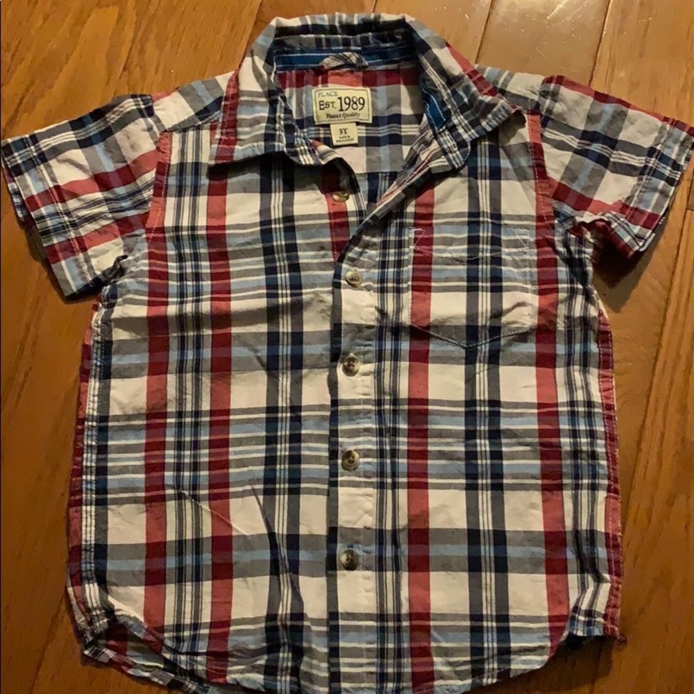 Little boys plaid short sleeve button up shirt